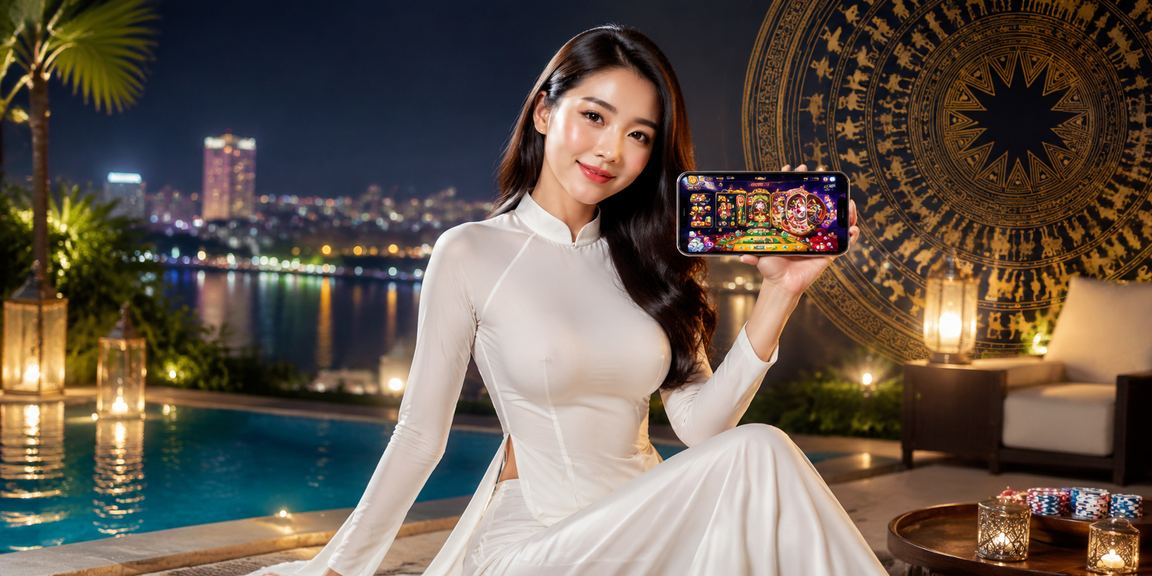 Người phụ nữ áo dài Hà Nội sử dụng ứng dụng casino trên điện thoại